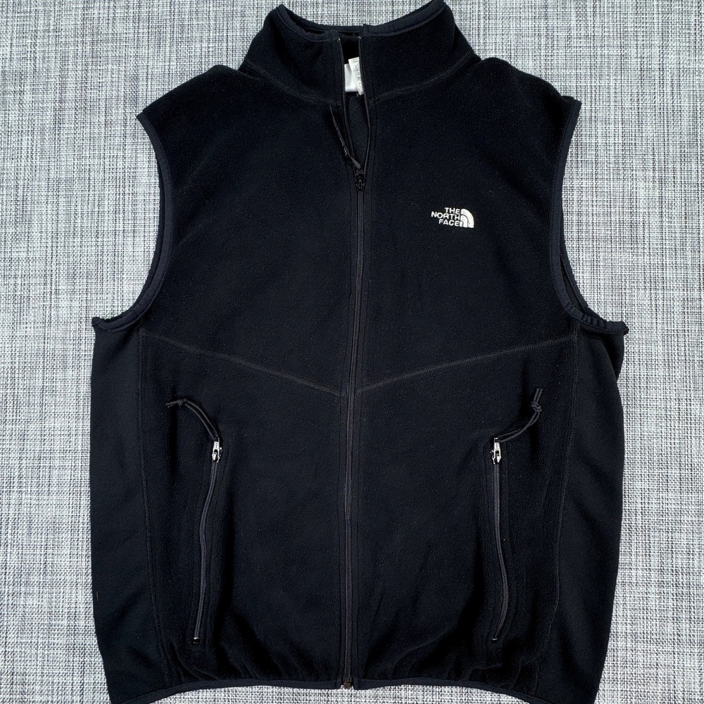 The North Face Mens Large Fleece Vest Black Full Zip Pockets Made in USA Outdoor